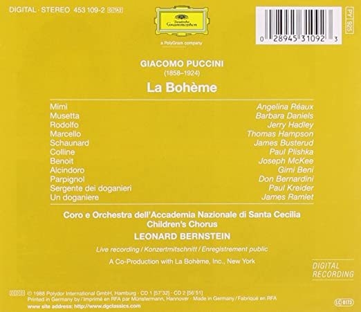 Puccini Boheme La Reaux Hadley Hampson Daniels Bernstein En Vivo C