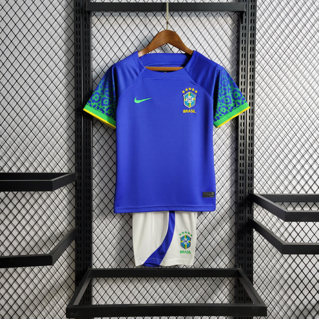 Conjunto Camisa Seleção Brasileira Away 22/23 Nike Infantil - Azul