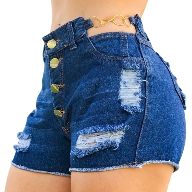Short Jeans Feminino Cós Alto Corrente Destroeyd