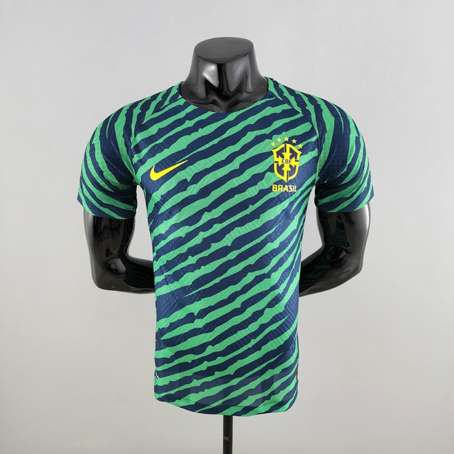 Camisa Brasil Pré Jogo do mundo - Modelo Jogador Nike Masculina - e Azul