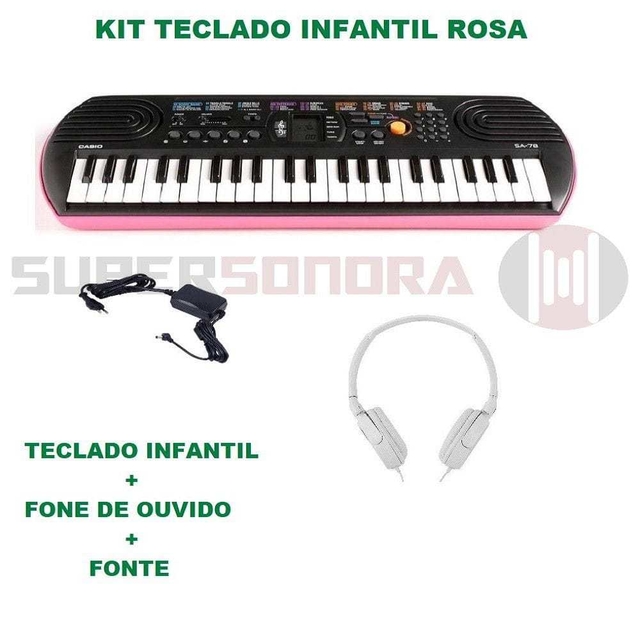 Teclado Infantil Casio SA-78AH2 44 Telas - Preto/Rosa Multisom