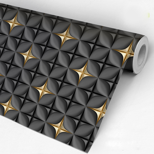Papel de Parede Preto e Dourado Estilo 3D Para Sala Quarto e Ambientes