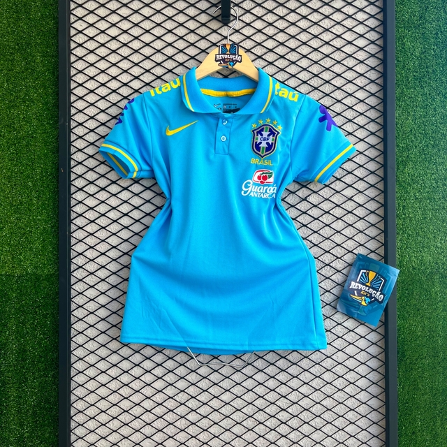 Camisa Seleção Brasileira Feminina Azul Bebe Gola Polo