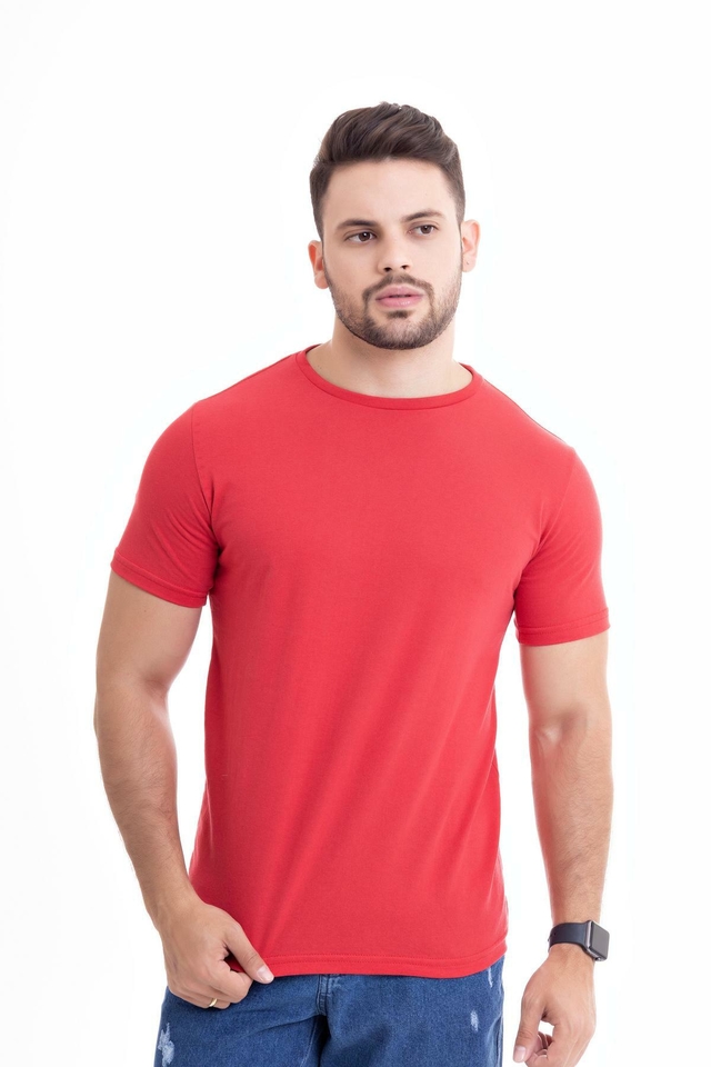 Camiseta Masculina Básica Slim Fit Lisa - Vermelha