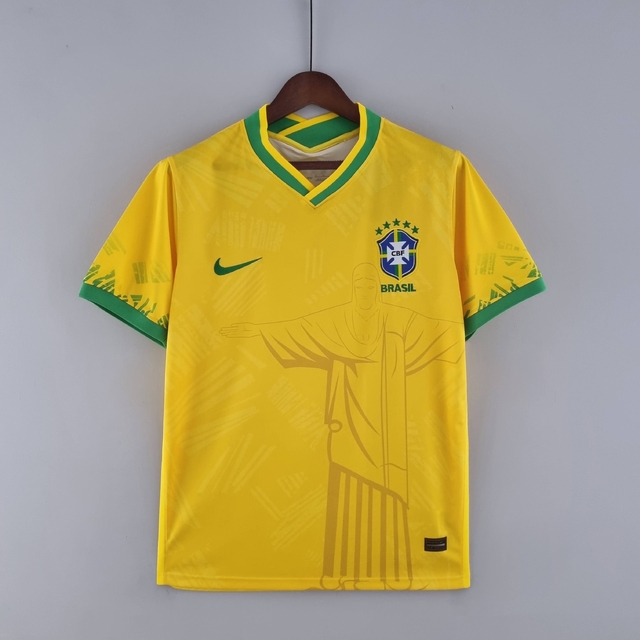 Camisa Seleção Brasil 22/23 Torcedor Nike Masculina - Cristo Redentor  Amarela