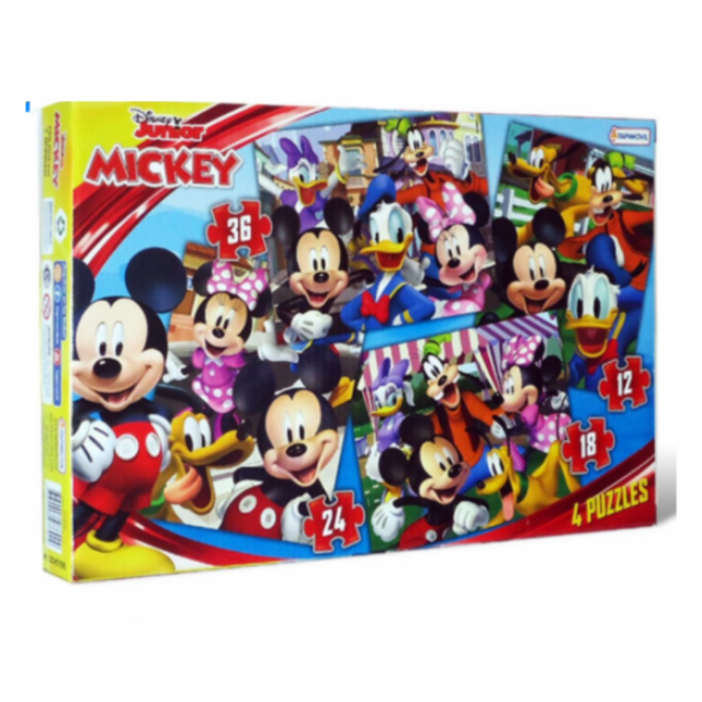 Puzzle Rompecabezas Mickey Mouse 4 En 1: 12, 18, 24 y 36 Piezas - 16 Cm x