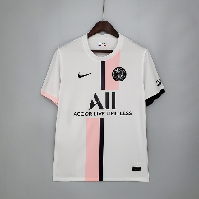 Camisa Paris Saint Germain - PSG Away 21/22 Torcedor Nike Masculina - Branco  e Rosa