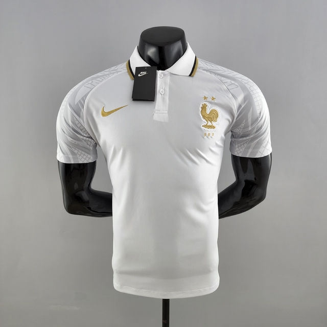 Camisa Nike França 2022/23 Polo - Branca+Dourado