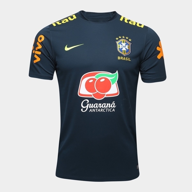 Camisa Seleção Brasileira Treino Todos os Patrocínios Torcedor Nike  Masculina - Azul Escuro