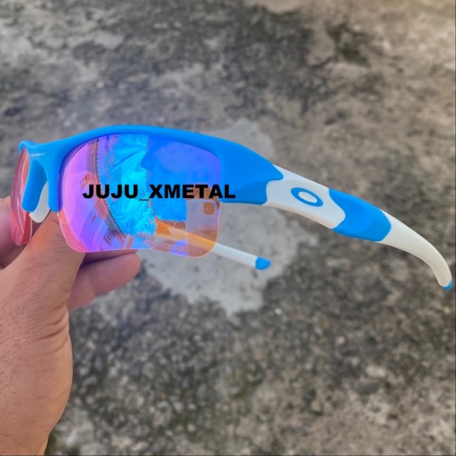 Óculos de Sol Oakley Flak Jacket 1.0 azul/branca Lentes Prizm