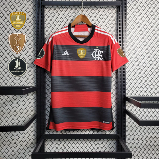 Camisa Flamengo Home 23/24 - Masculino Torcedor - Patchs Libertadores +  Patch Campeão Libertadores - Adidas - Lançamento