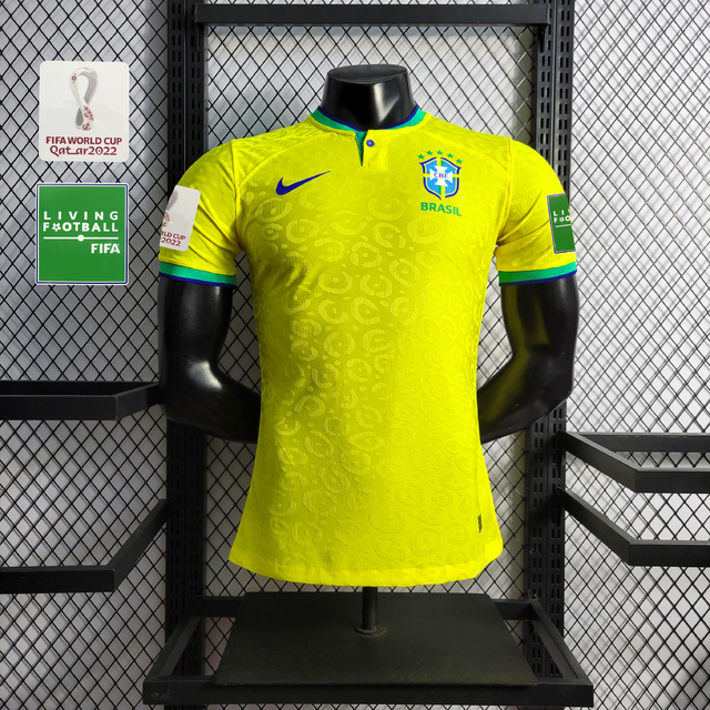 Camisa Seleção Brasileira Home 22/23 - Com Patchs - Masculina Jogador - Nike  - Copa do Mundo - Amarela