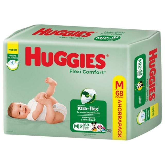 Pañal Pediatrico Mediano Huggies Extra Flex (Bolson 68 unidades). de 6  Kilos a 10 Kilos