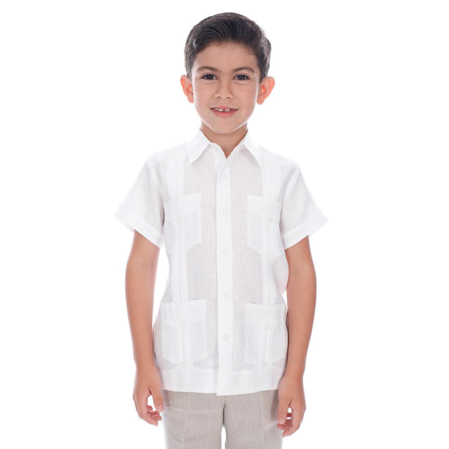 SHORT SLEEVE GUAYABERA SHIRT FOR BOYS REGULAR FIT COLOR OPTICAL WHITE MOD  TRADITIONAL