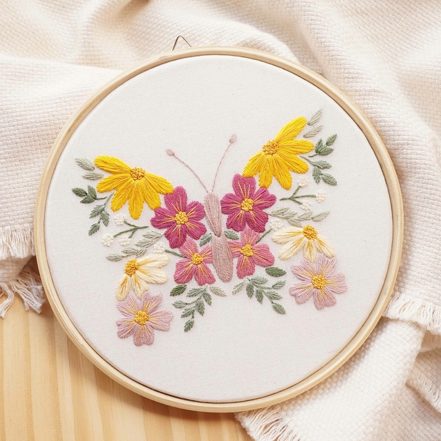 Bastidor bordado borboleta asa flores - Bordadoria