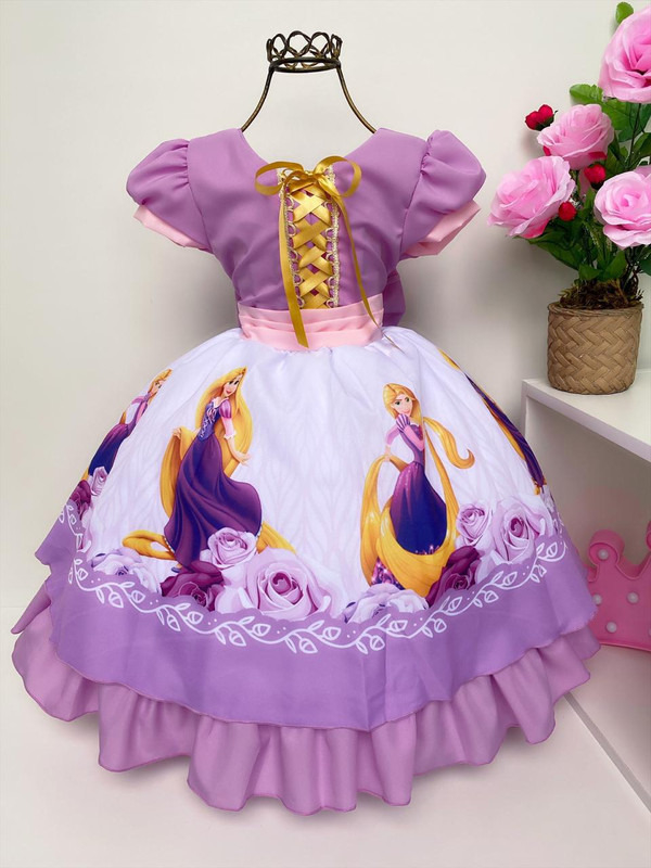 Vestido Luxo Infantil Princesa Sofia/Rapunzel C/Tiara (PP (1-2