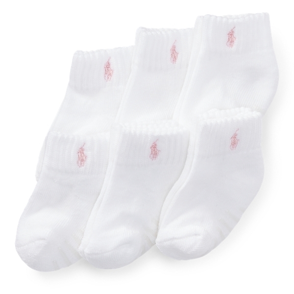 Kit 6 pares de meias Ralph Lauren Branco/ Rosa - Tamanho 0 - 6 meses