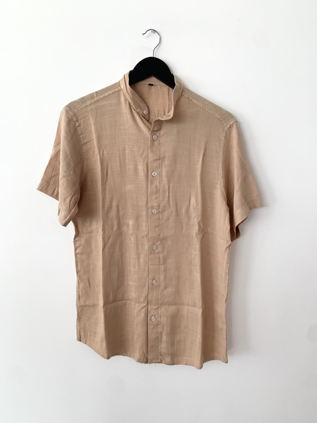 Camisa de Lino cuello Mao Beige - Comprar en burdo
