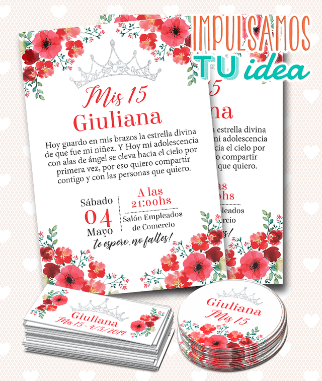 Diseño De Invitación Cumple De 15 flores rojas Para Imprimir