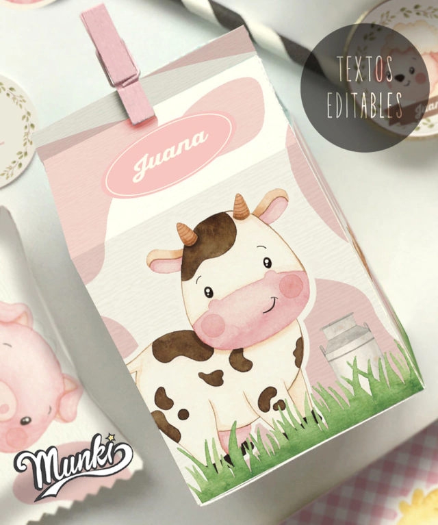Cajas Milkbox Granja Rosa - Kits Imprimibles Munki