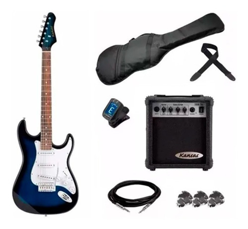 Pack De Guitarra Electrica Kansas Egp-pg10blb Kan Azul