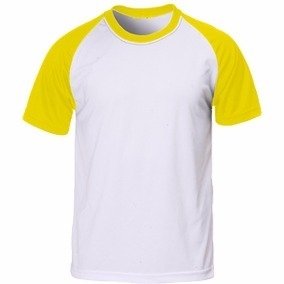 Camiseta Raglan Branca com a Manga Amarelo