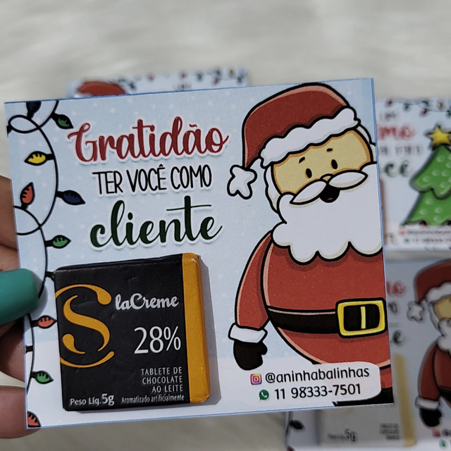 20 cartões com mini tablete cacau show Natal