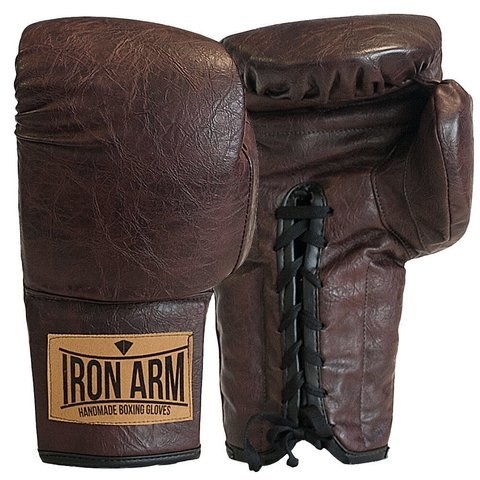Kit Luva de Boxe Iron Arm Classic Café Cadarço+ Bandagem Preta 3m +Protetor  Bucal