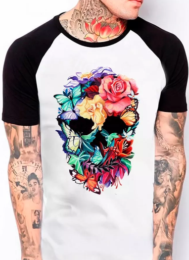Camiseta Caveira Mexicana Flores (316) - Cartoon Mania