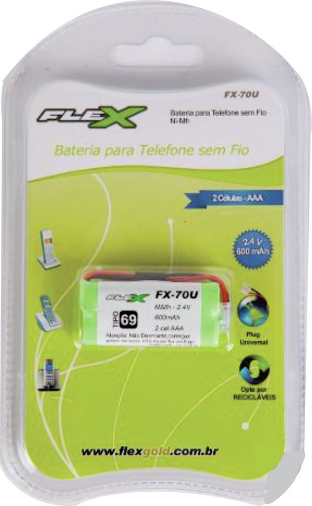 Bateria para Telefone Sem Fio 2,4 Volts / 600mAh Flex FX-70U