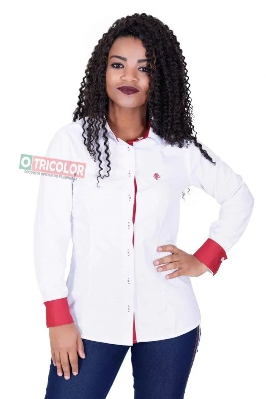 Camisa Social Fluminense Feminina Branca/Grená Ffc - Hat Trick