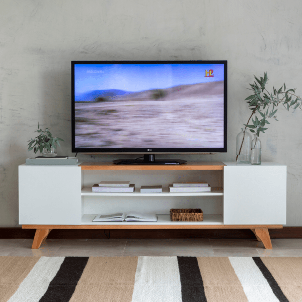 Rack mueble tv madera 180cm Eucalipto - MÁS QUE SILLAS