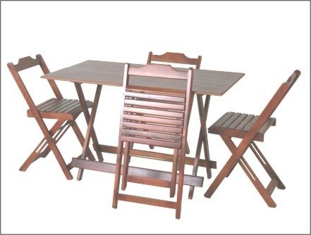 Conjunto dobrável 120cm com 4 cadeiras em madeira de lei