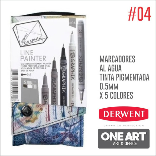 Marcadores 0.5 Graphik Painter Line Derwent X 5 Colores - N4