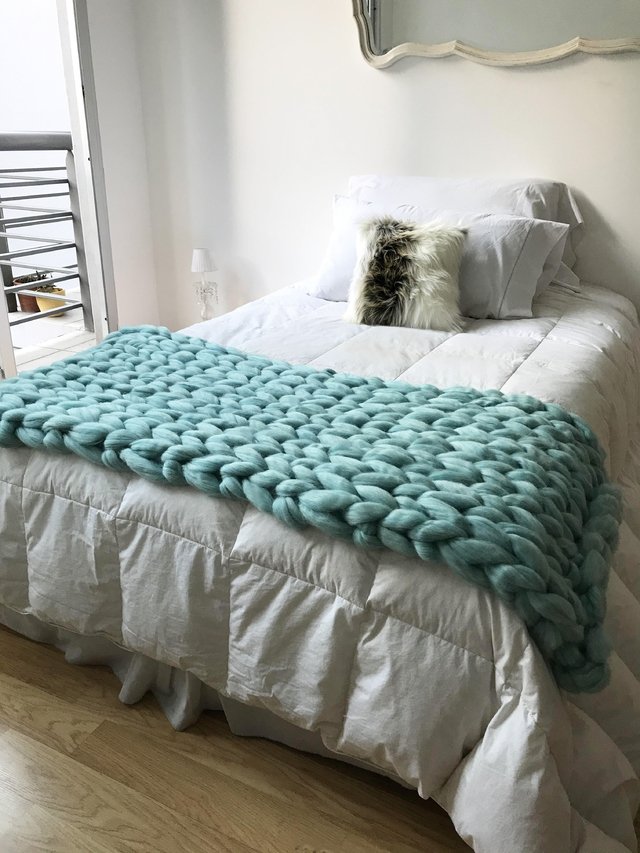Pie de cama tejido XL aqua - Comprar en Parcelle Home