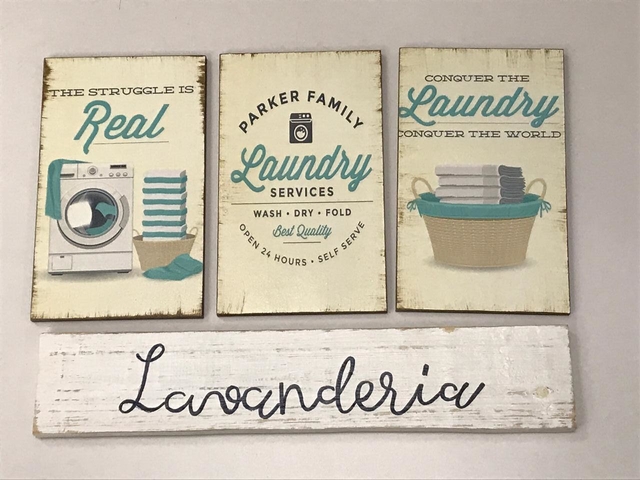 Kit 4 Placas Decorativas Laundry Lavanderia Vintage Mod.2
