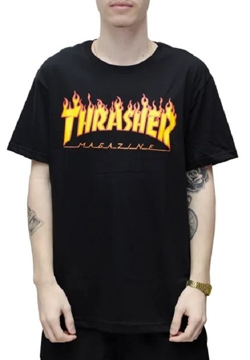 Camiseta Thrasher Flame 100% Algodão Sk8 Preta (Masculino)