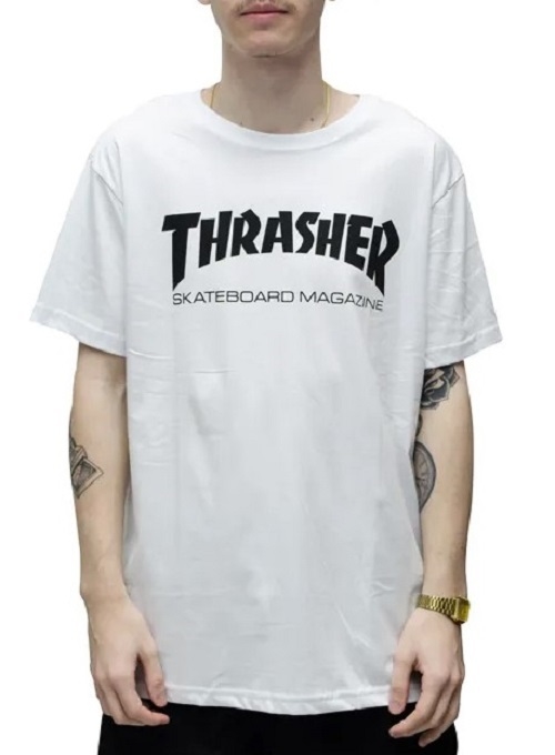 Camiseta Thrasher Skateboarding 100% Algodão Sk8 Branca (Masculino)