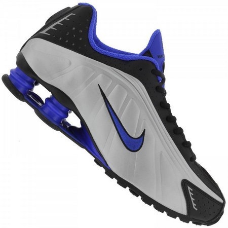 Tênis Nike Shox R4 Prata C/Preto e Azul (Masculino)