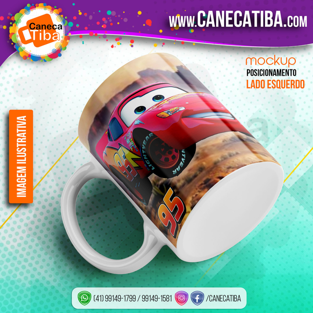 Caneca Carros Mcqueen Corrida - Interior E Alça Vermelho