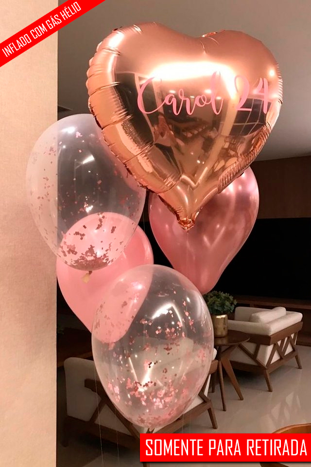 Arranjo De Balões Metalizado Com Látex Tons de Rosa