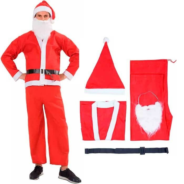 Fantasia Papai Noel Kit Completo Barba Roupa Gorro E Cinto