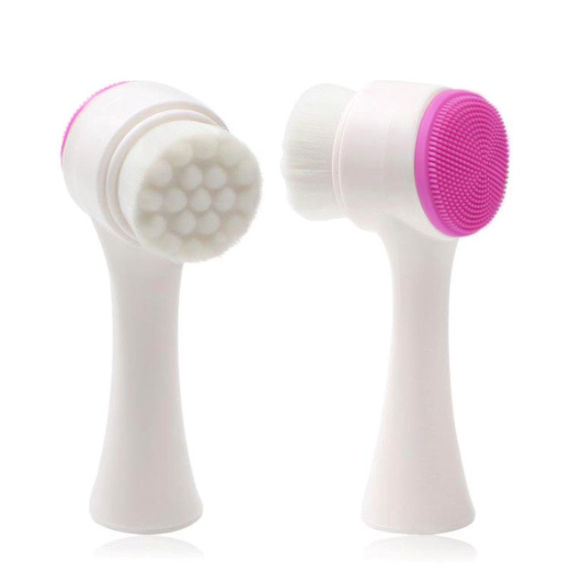 Escova de Limpeza Facial Manual 2 Em 1 - Rosa com Branco - Importado