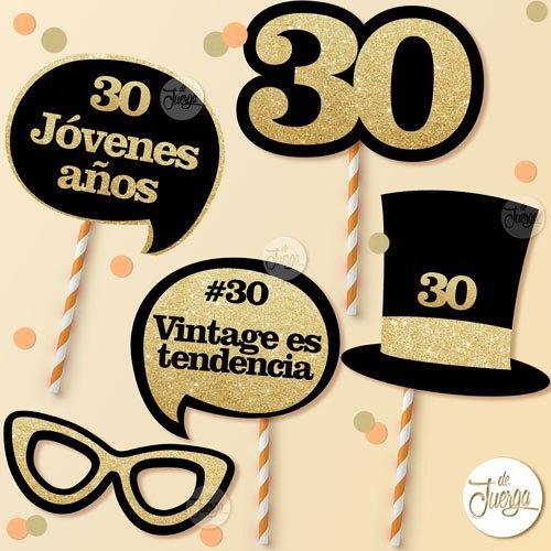 Photo Booth 30 Años Imprimible Cumple Props Glitter