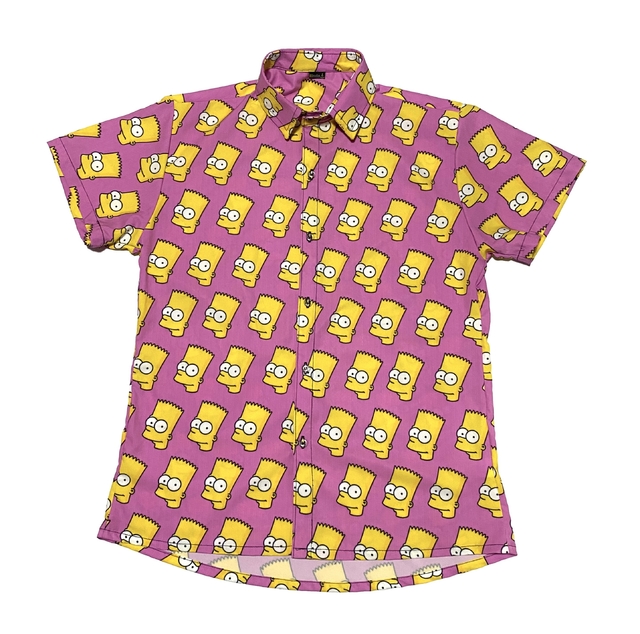Camisa de botão - Bart Simpson Heads Pink Pattern