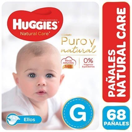 HUGGIES - NATURAL CARE - PURO Y NATURAL - TALLE G - 68 unidades - (9 a 12  Kg) - ELLOS
