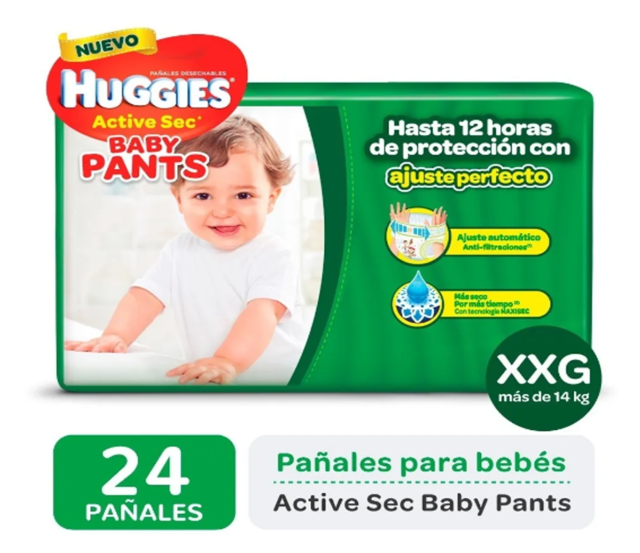 HUGGIES - ACTIVE SEC PANTS - Talle: XXG/XXXG - 24 unidades - más de 14 Kg