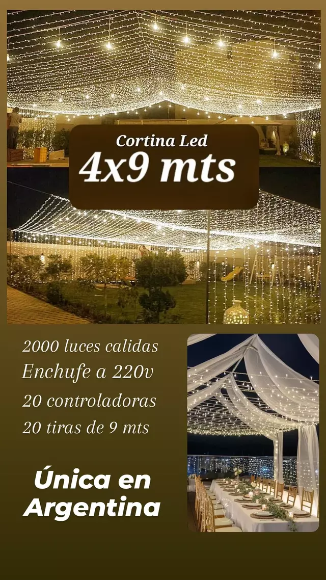 CORTINA LED GIGANTE 4X9 MT LUZ CÁLIDA - Guirnaldas Vip