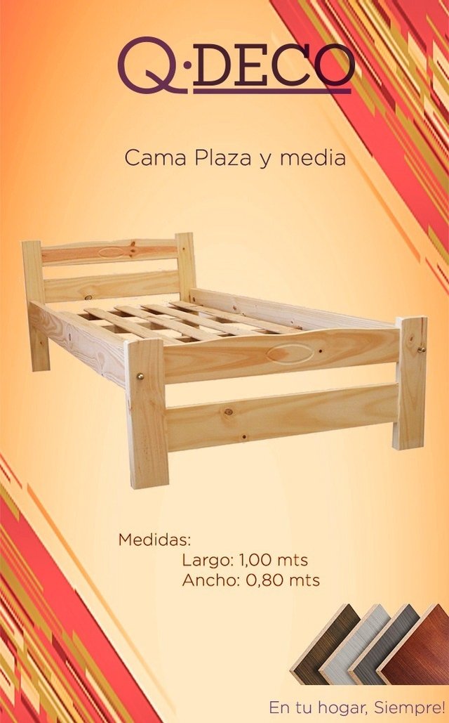 Cama 1 Plaza y Media de Pino 1.00x1.90 Mts - Qdeco