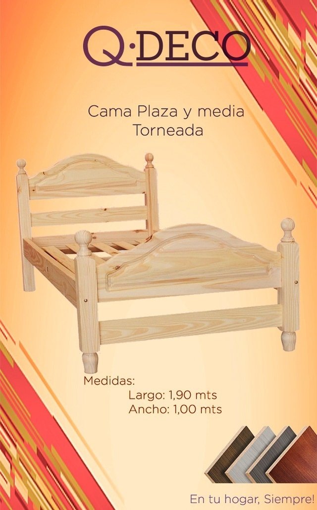 Cama 1 Plaza y Media Torneada 1.00x1.90 Mts - Qdeco